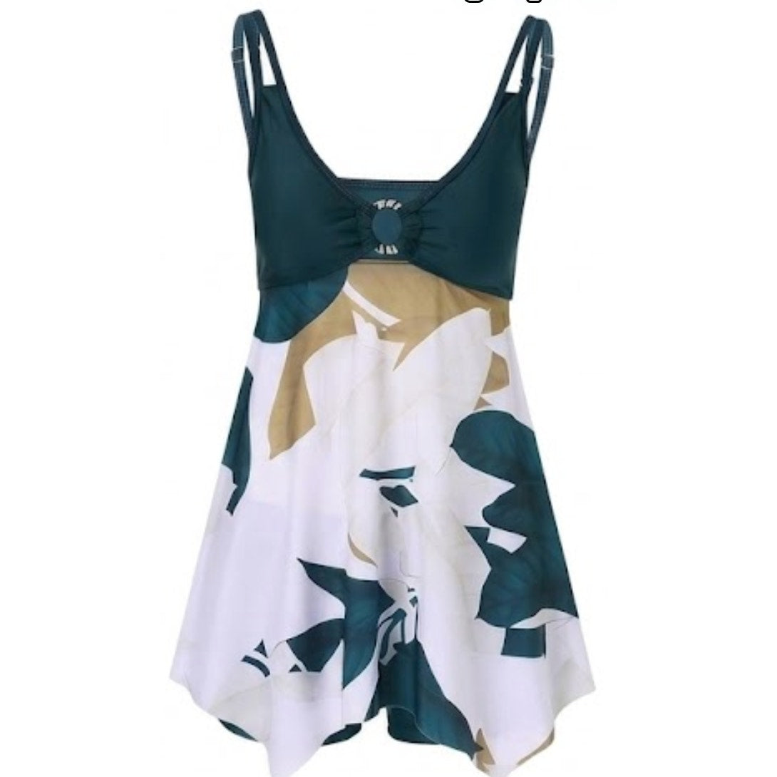 Women's Tropical Leaf Print Swim Dress Set