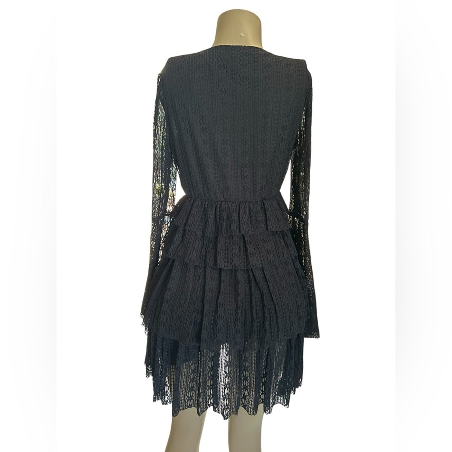 Chelsea & Violet Black Lace Ruffled Wrap Dress