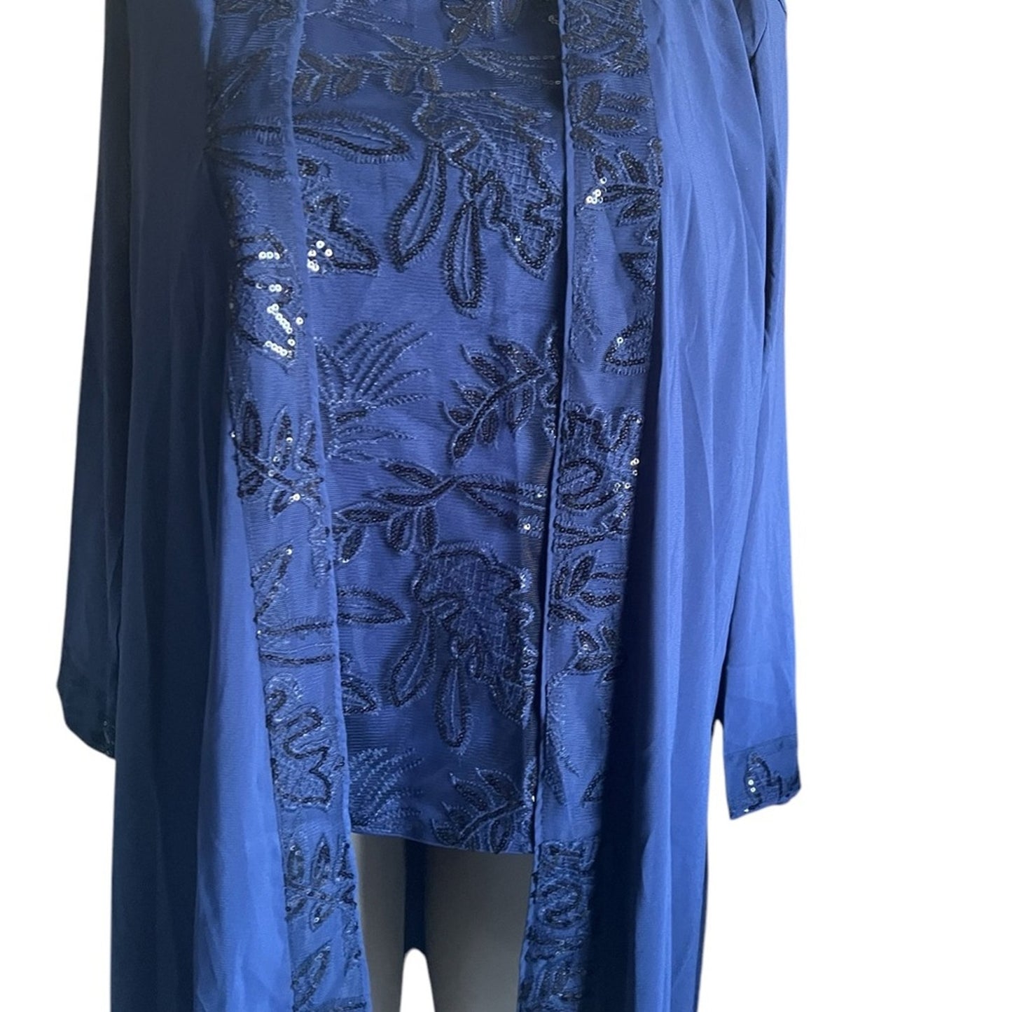 Elegant Navy Blue Sequin Dress and Jacket Set