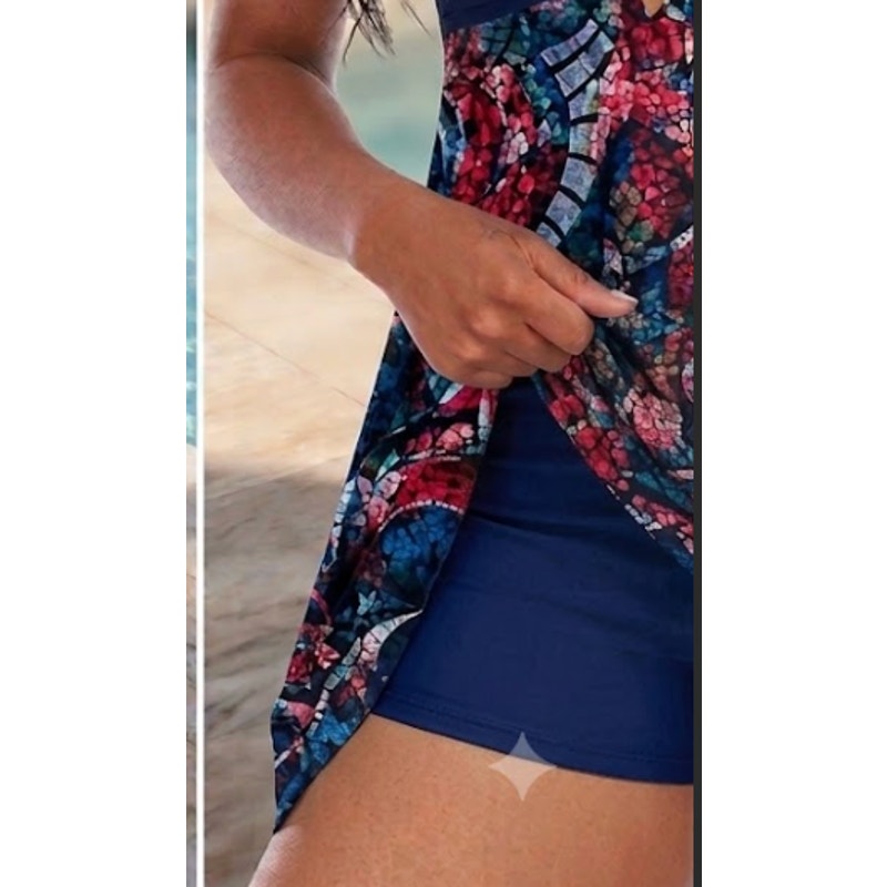 Poolside Elegance: Asymmetric Mosaic Print Swim Dress Set