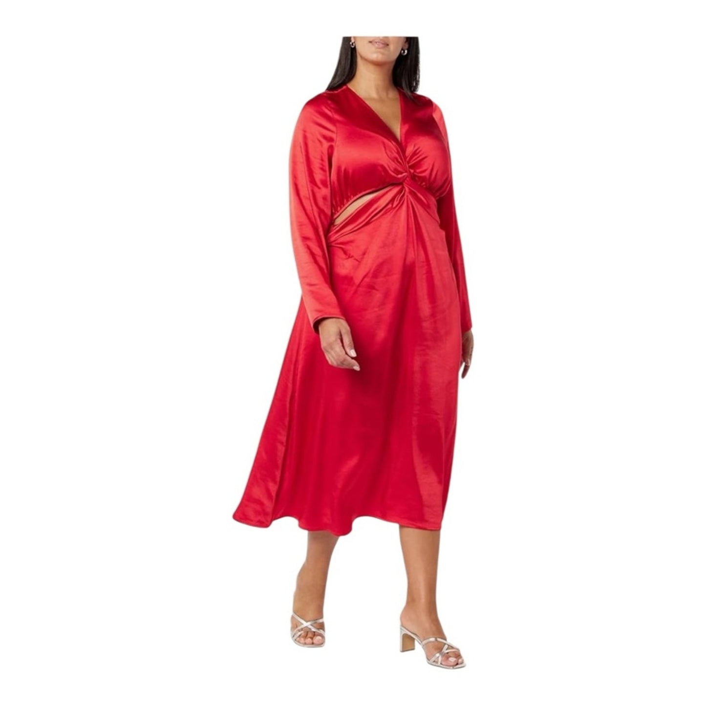 Chic Red Satin Midi Dress
