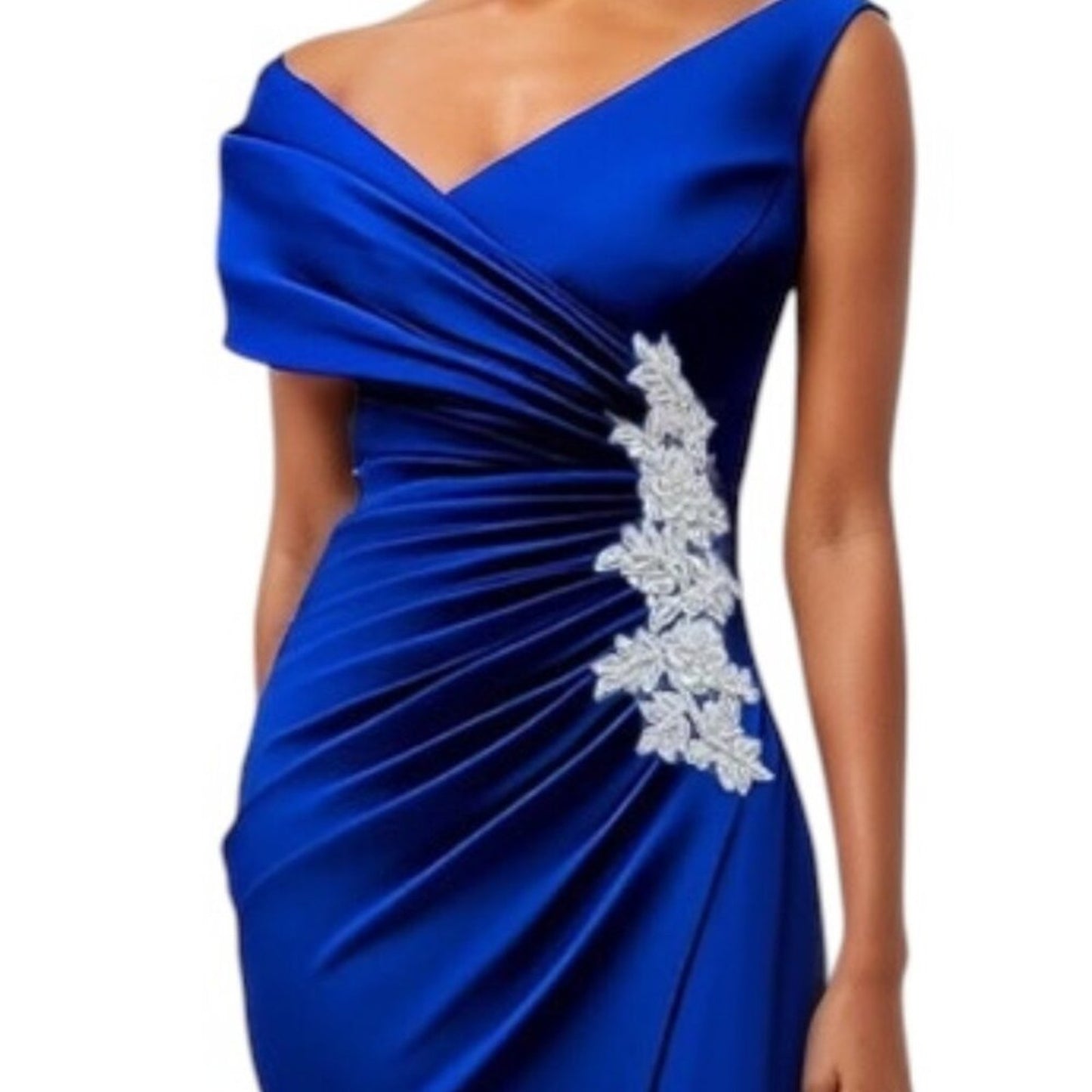 Elegant Evening Gown, Royal Blue, Mermaid Dress with Lace applique, V-Neck