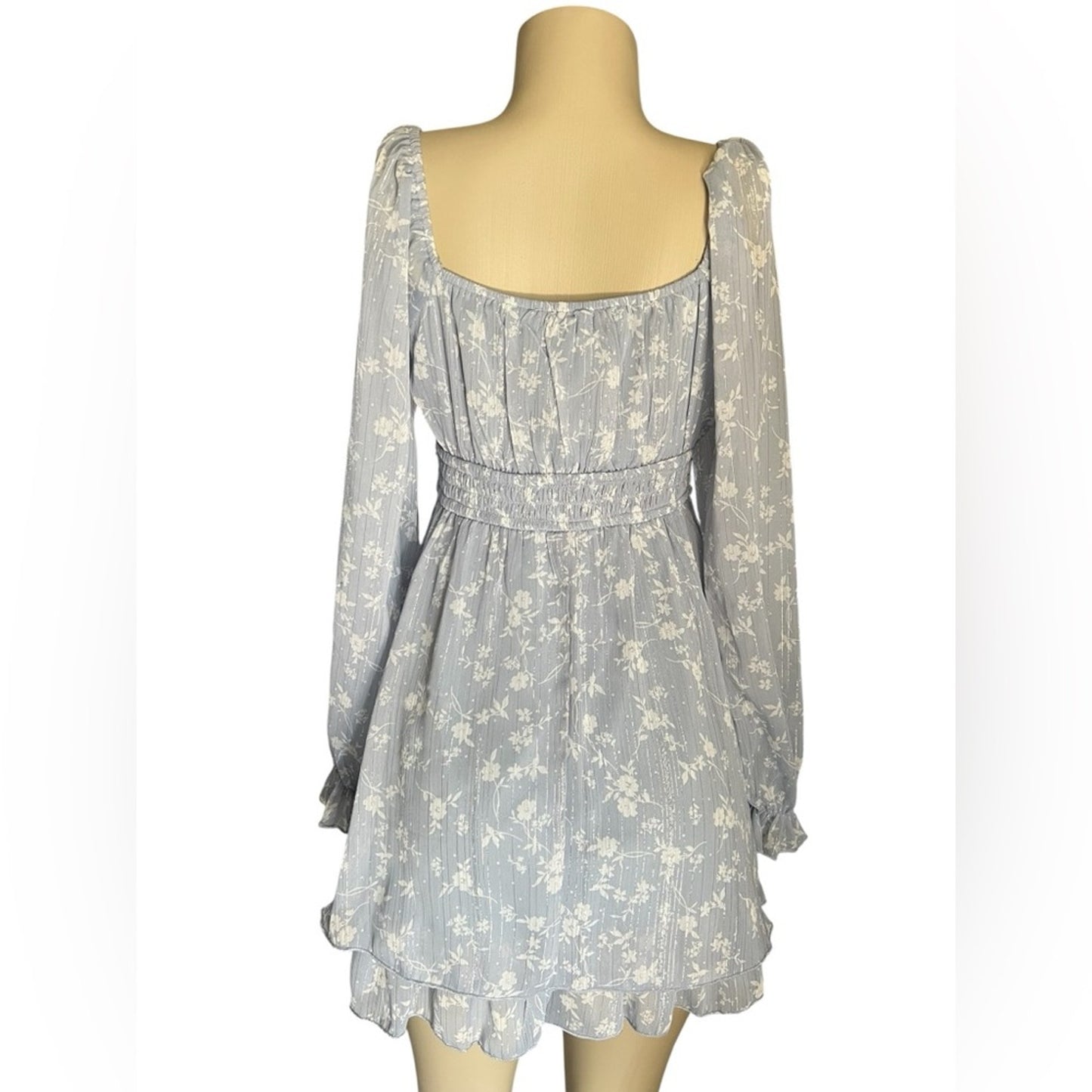 Light Blue Sweetheart Mini Dress with Bishop Sleeves