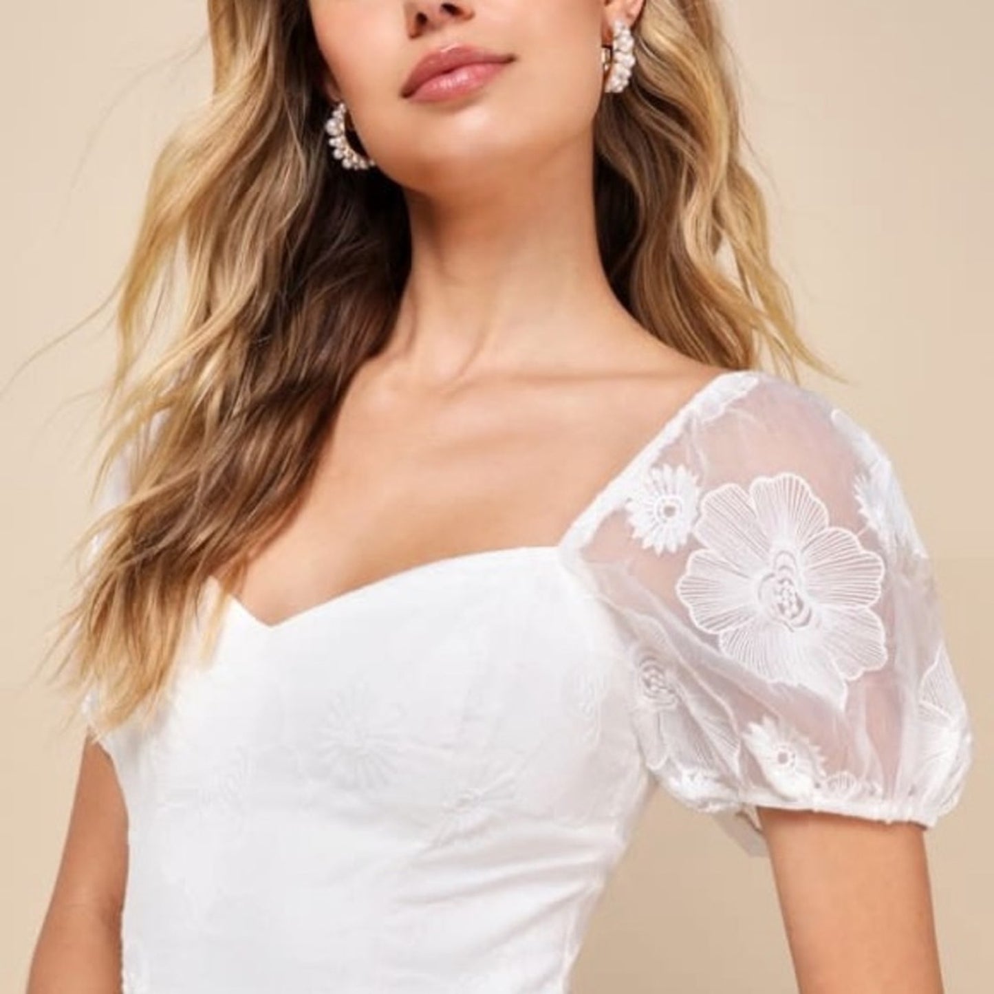 Lulu's White Puff Sleeve Sweetheart Midi Dress