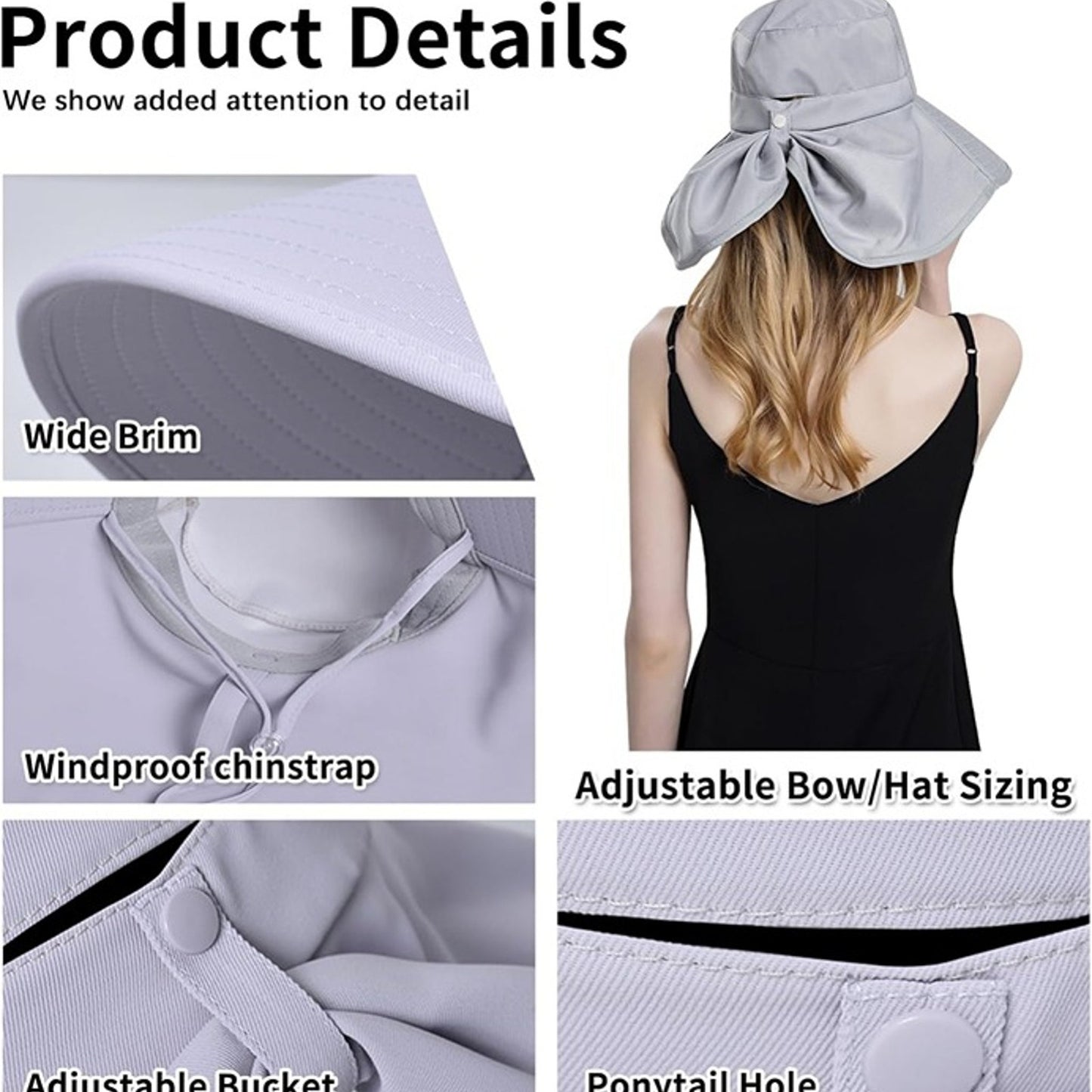 Women's Sun Hat with Neck Flap - Light Gray