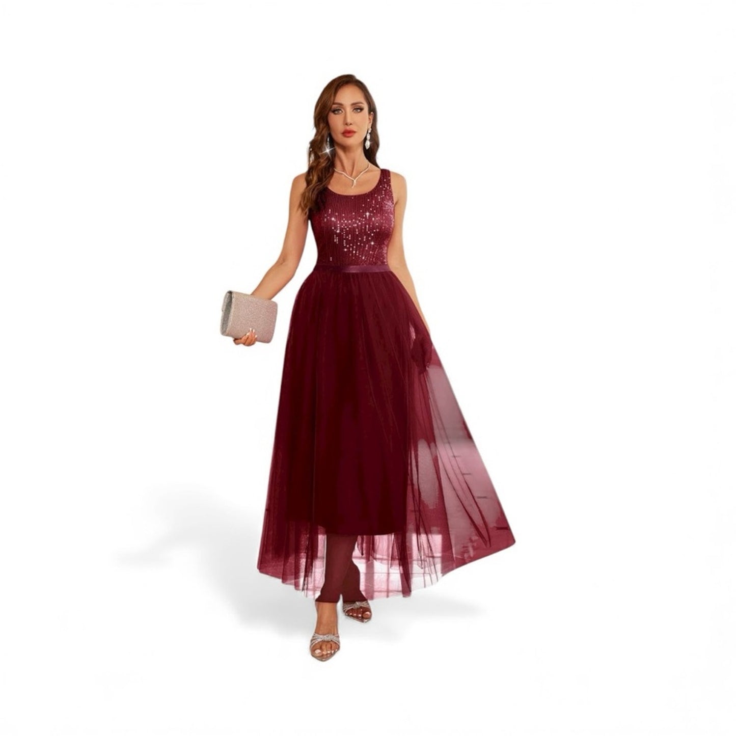 Elegant Burgundy Evening Gown