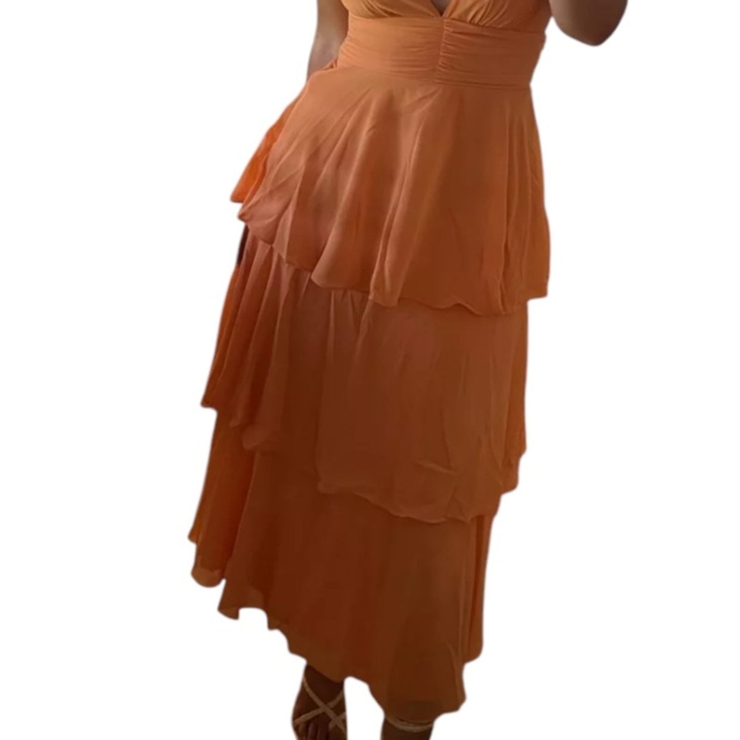 Lulu's Orange Layered Midi Dress