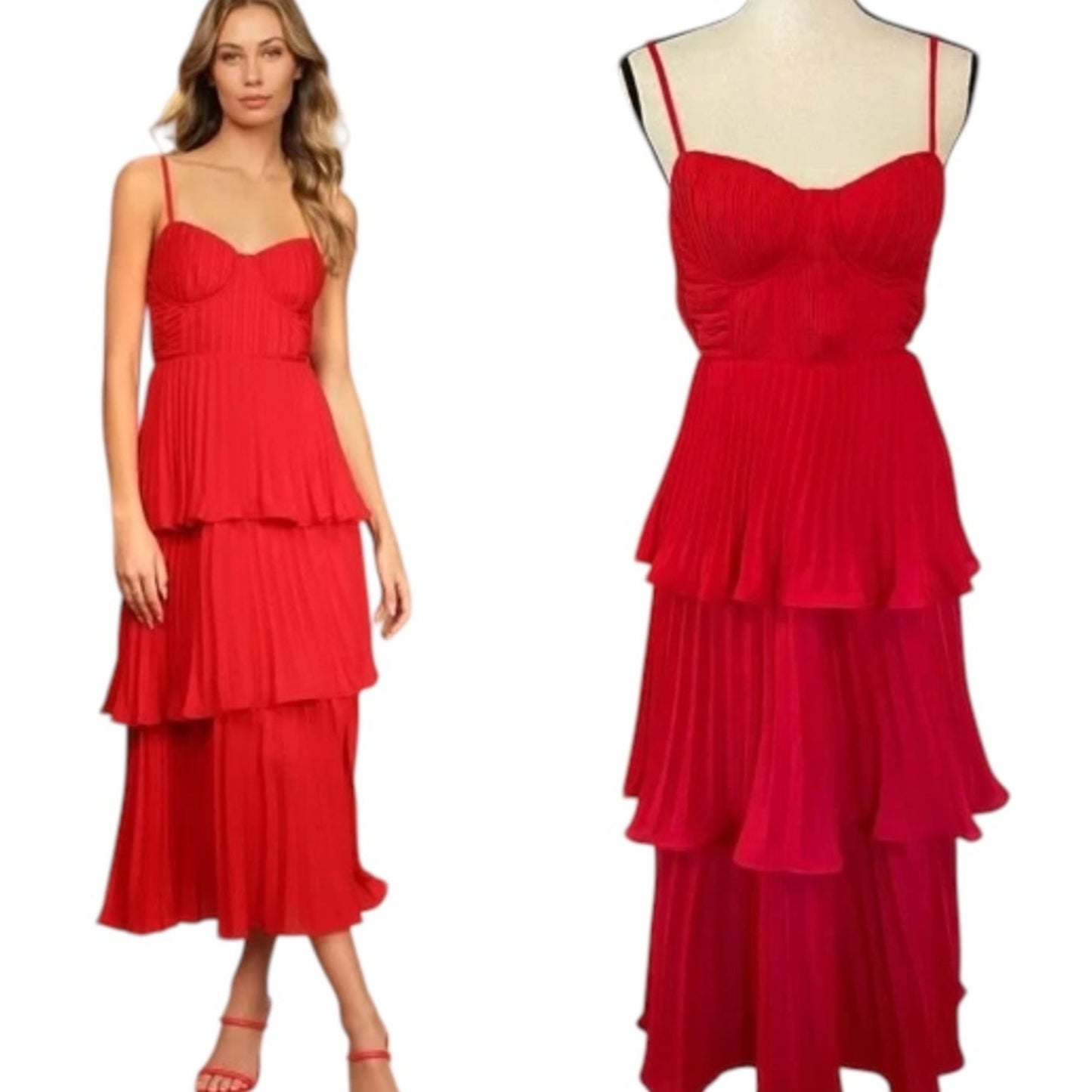 Lulu's Red Ruffled Tiered Midi Sundress