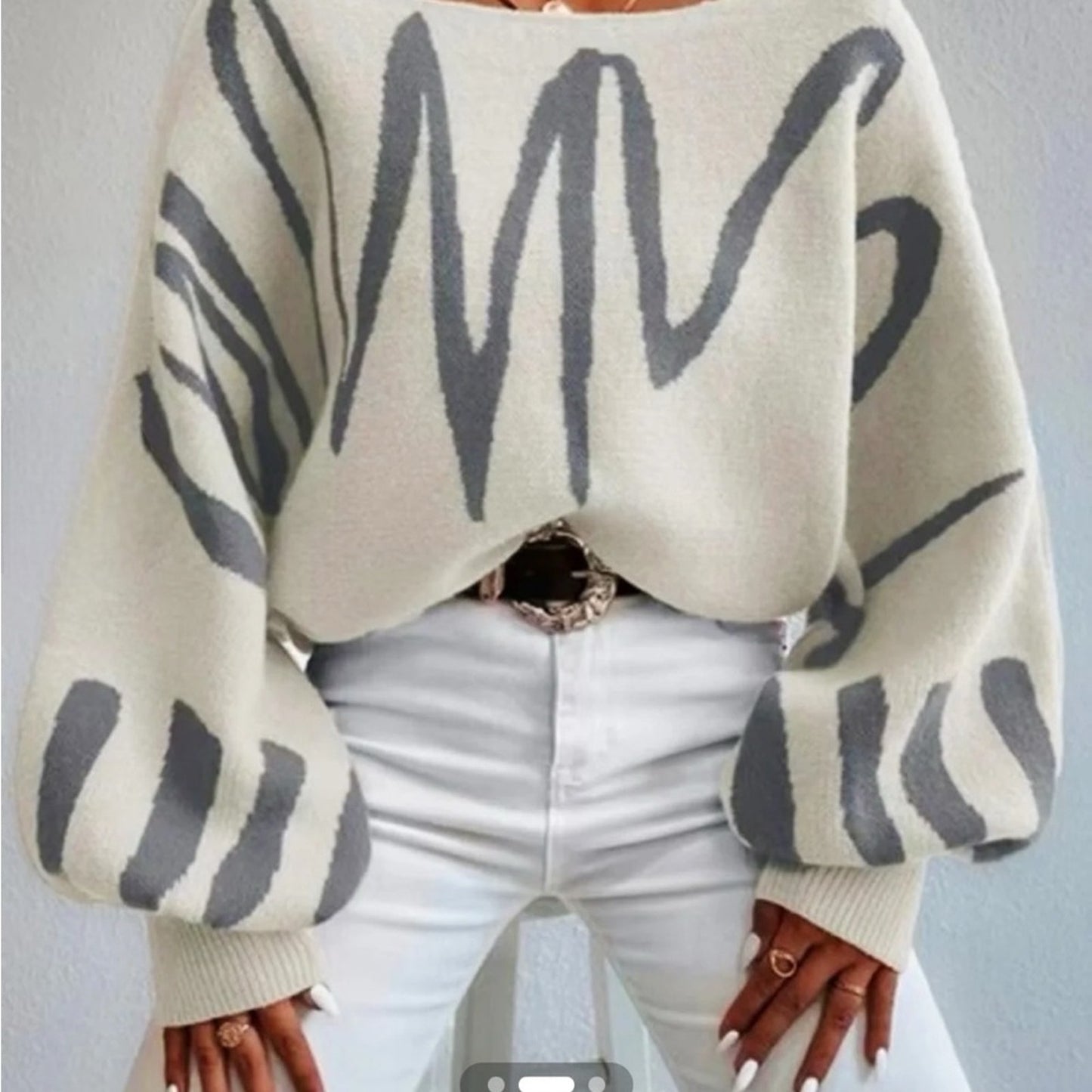 Stylish Off-Shoulder Sweater in Cream and Gray