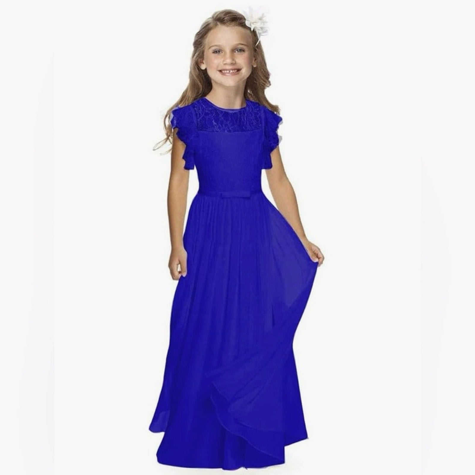 Royal Blue Ruffled Sleeve Dress for Girls – ZahiraBeautyCare