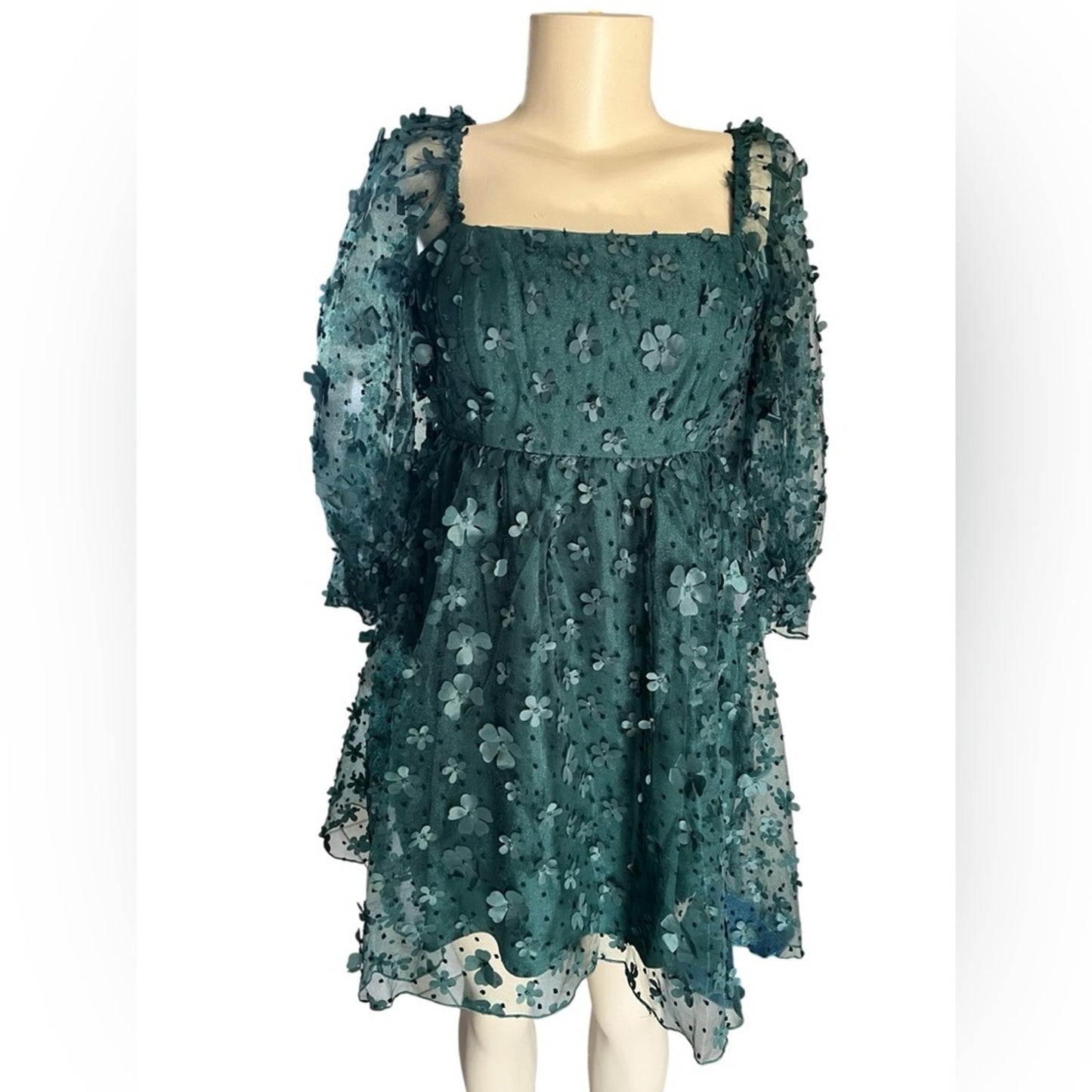 Elegant Hunter Green Floral Mini Dress