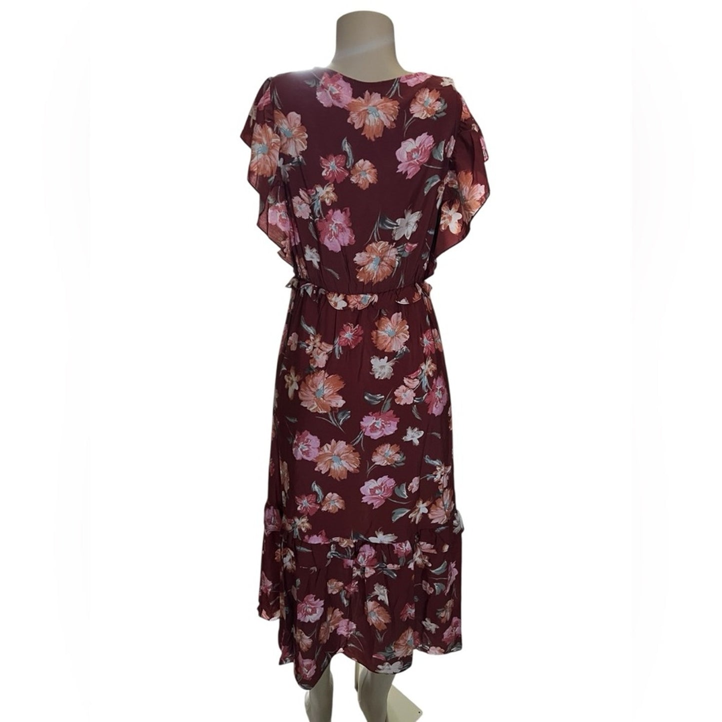 Sadie & Sage Red Flutter Sleeve Wrap Midi Dress