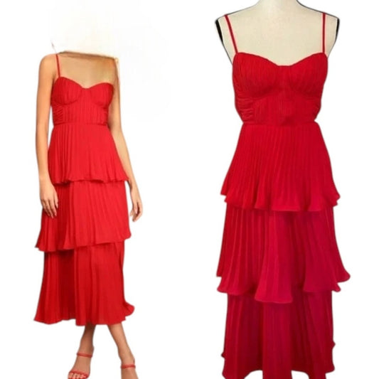 Lulu's Red Ruffled Tiered Midi Sundress