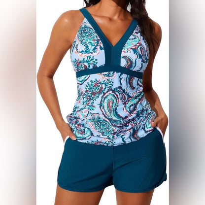Teal and Paisley Tankini Set