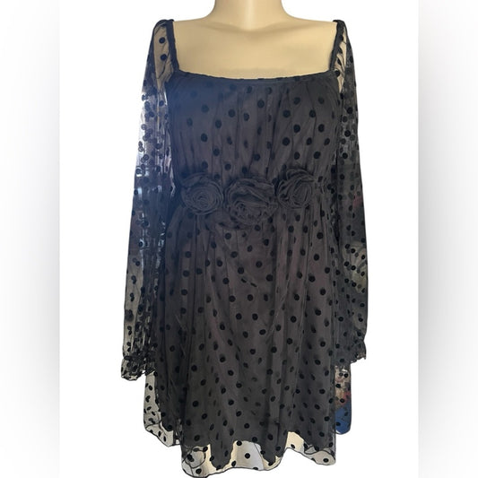 Black Long Sleeve Square Neck Sundress