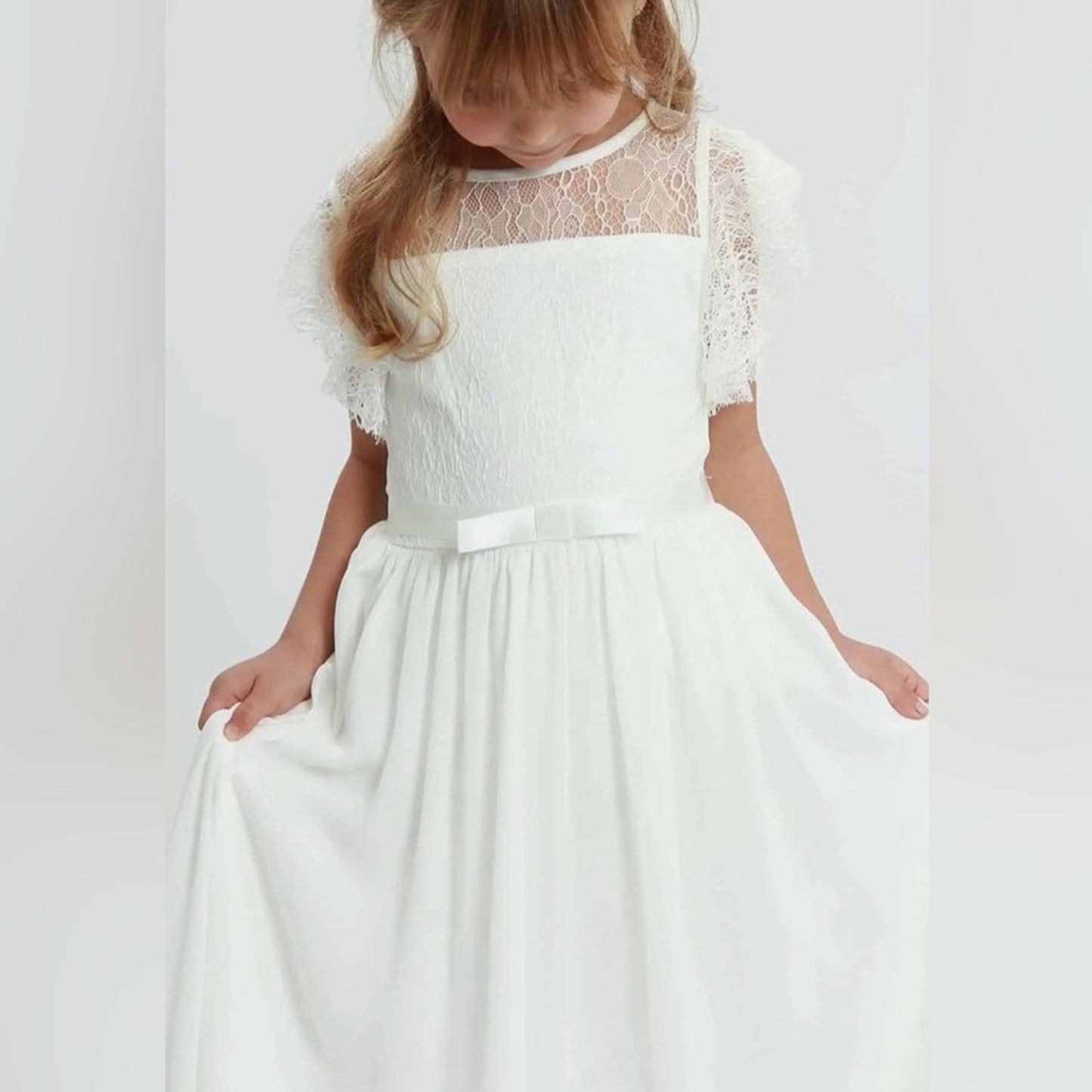 Charming White Dress with Ruffled Sleeves