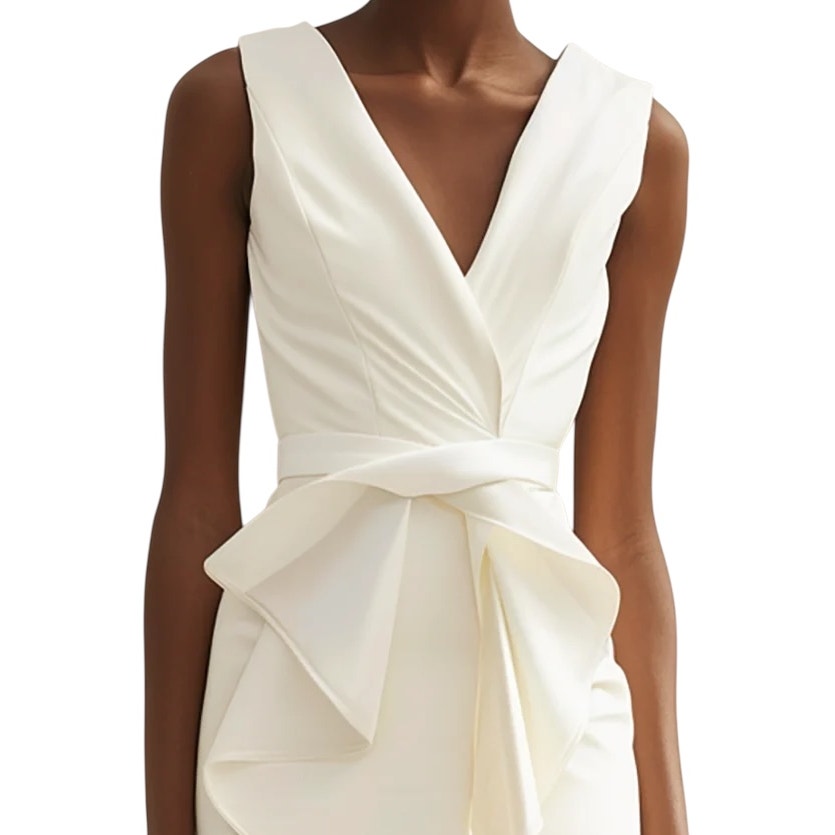 White V Neck Sleeveless Sheath MidiDress