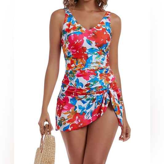 Floral V-Neck Swimdress One-Piece
