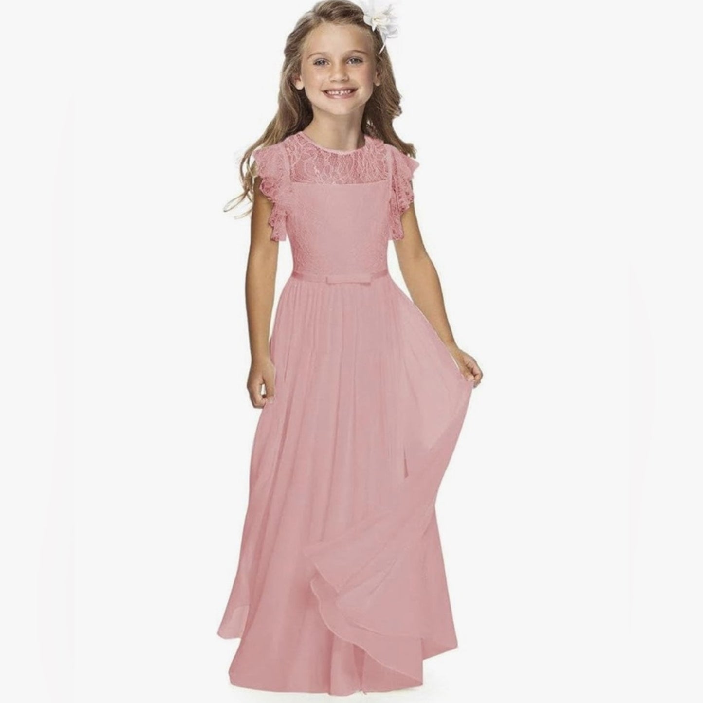 Elegant Pink Lace Dress for Girls