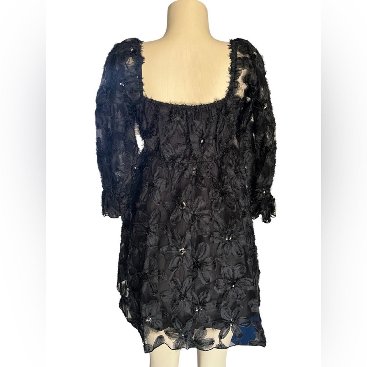 Black Babydoll Mini Dress with Puff Sleeves