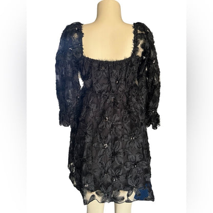 Black Babydoll Mini Dress with Puff Sleeves