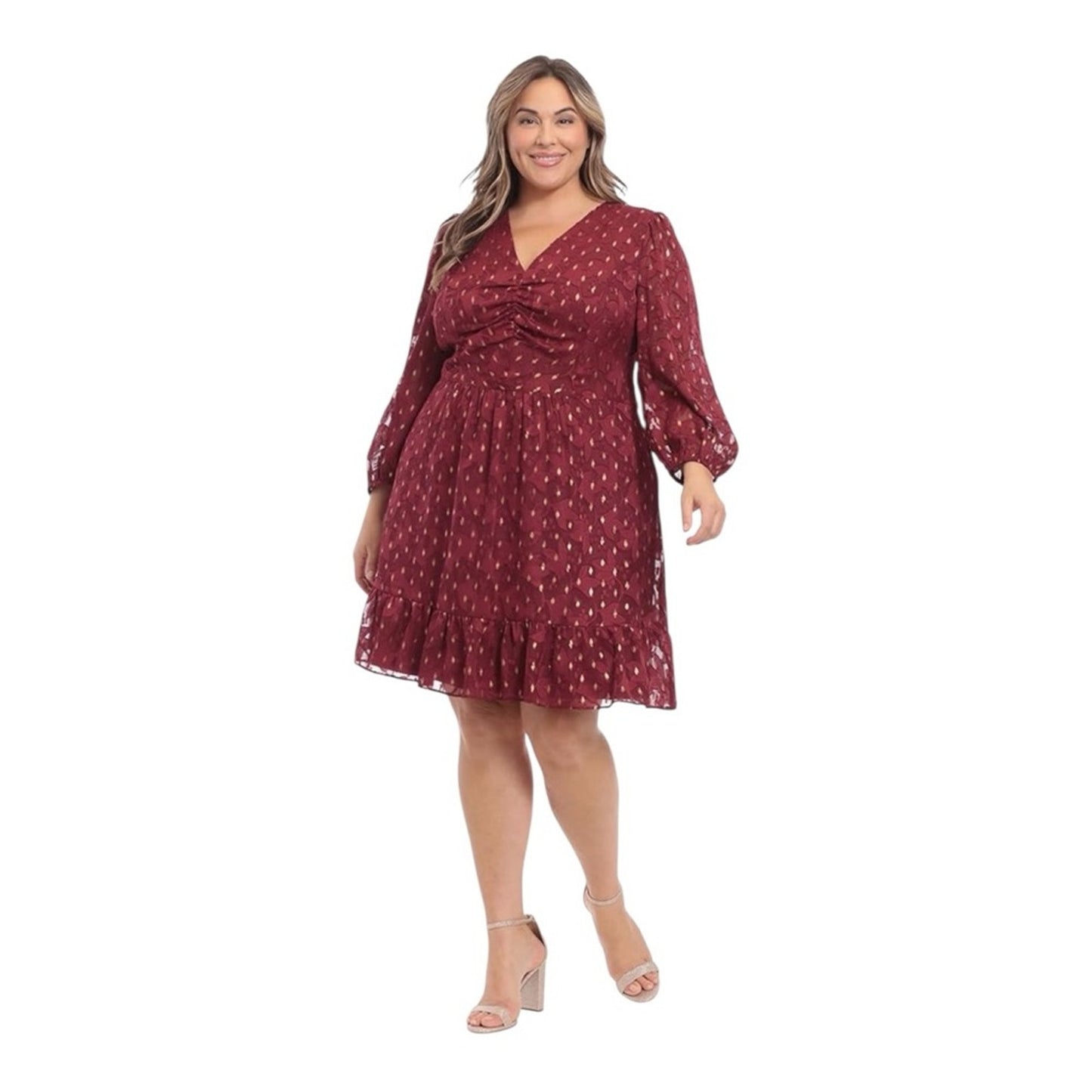 London Times Burgundy Midi Dress
