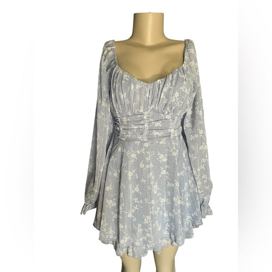 Light Blue Sweetheart Mini Dress with Bishop Sleeves