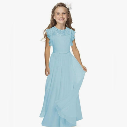 Light Blue Lace Ruffle Sleeve Dress