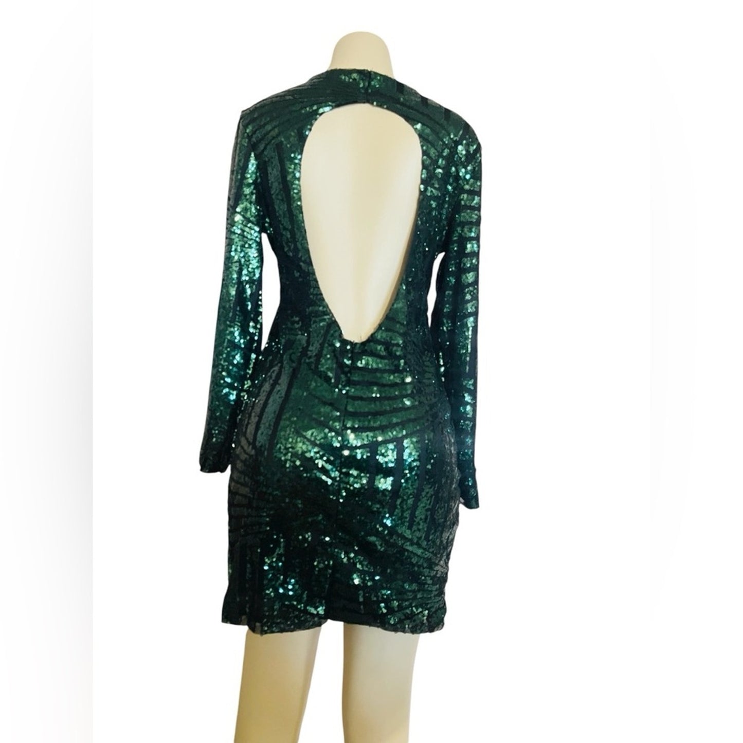 Green Sequin Long Sleeve Dress