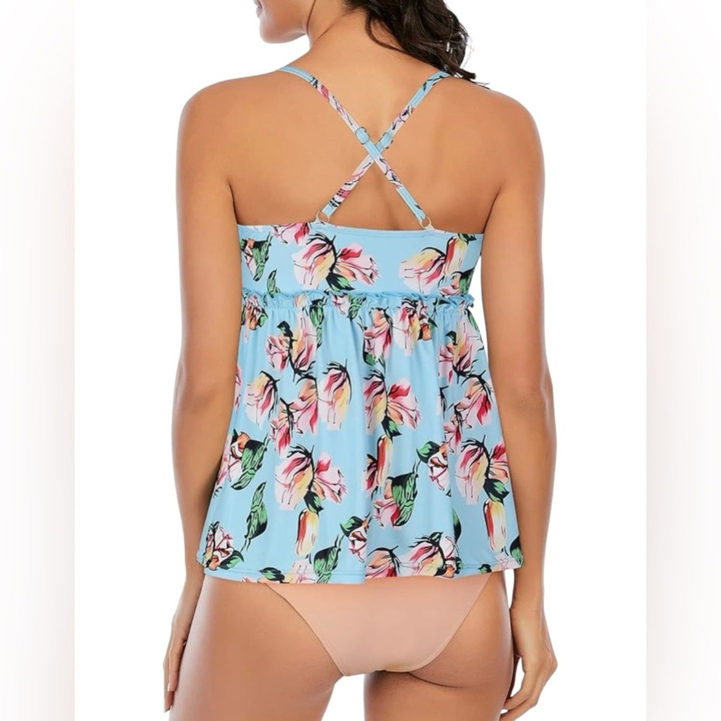 Floral Blue and Peach Women's Swim Set