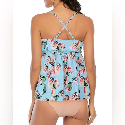 Floral Blue and Peach Women's Swim Set