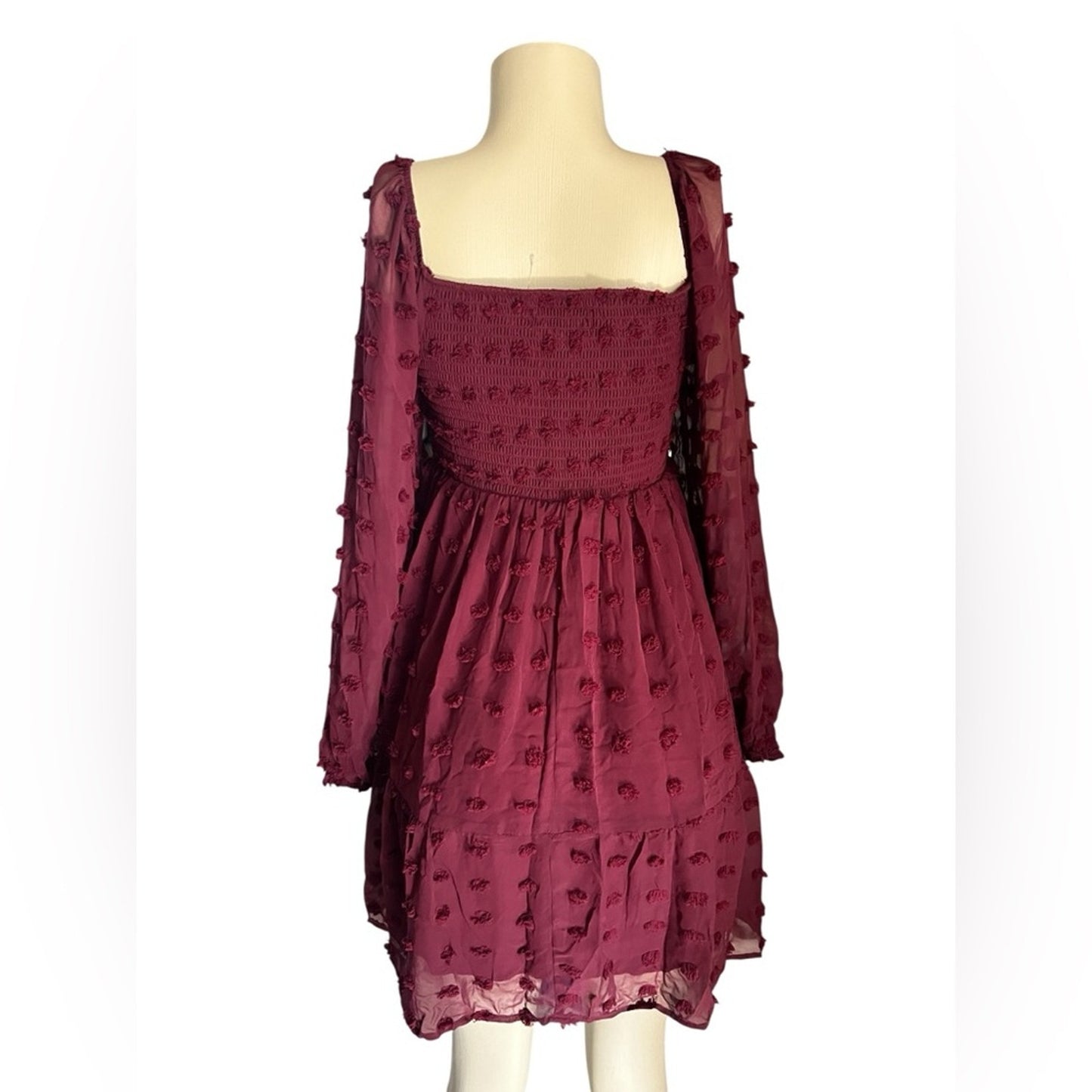 Burgundy Embellished Ruffled Mini Dress with Sweetheart Neckline