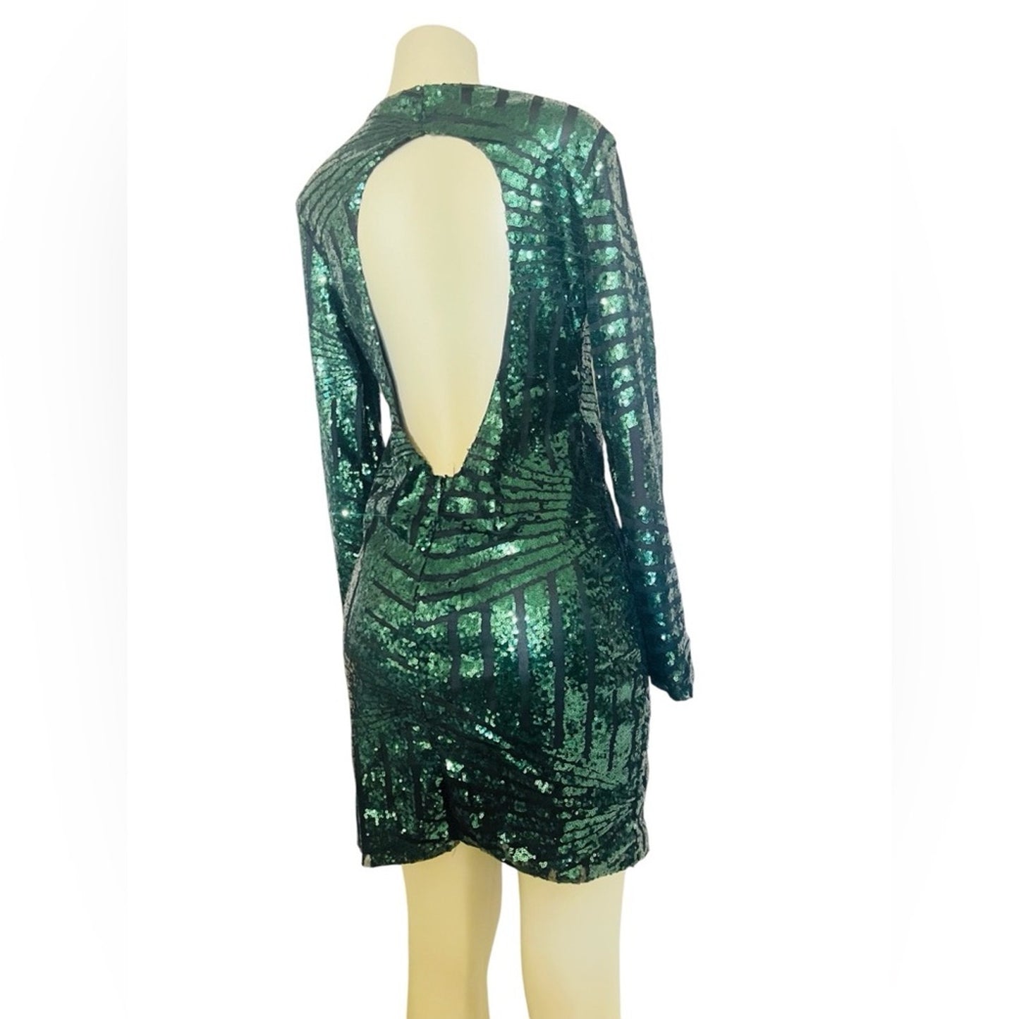 Green Sequin Long Sleeve Dress