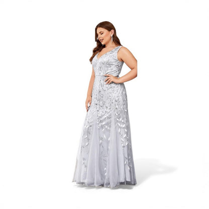 Elegant Silver Evening Gown