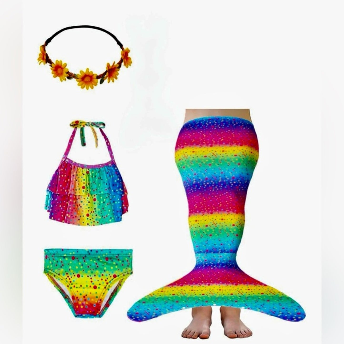 Colorful Polka Dot Mermaid Bikini Set