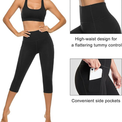 Women's Black Capri Leggings-Wajiafar