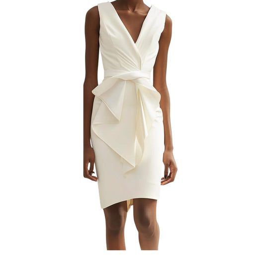 White V Neck Sleeveless Sheath MidiDress