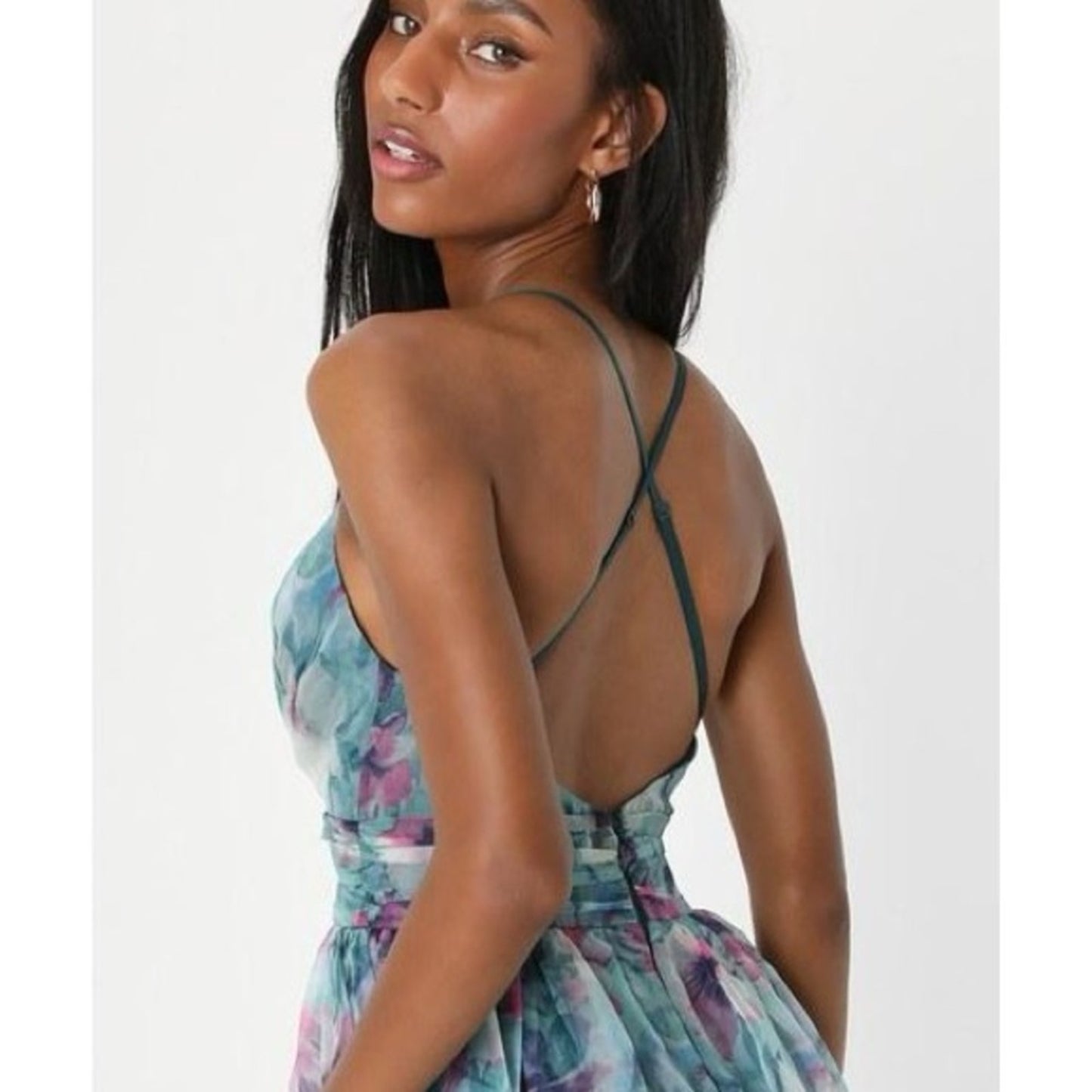 Lulu's Blue Slit Maxi Dress Plunge Neckline Sleeveless