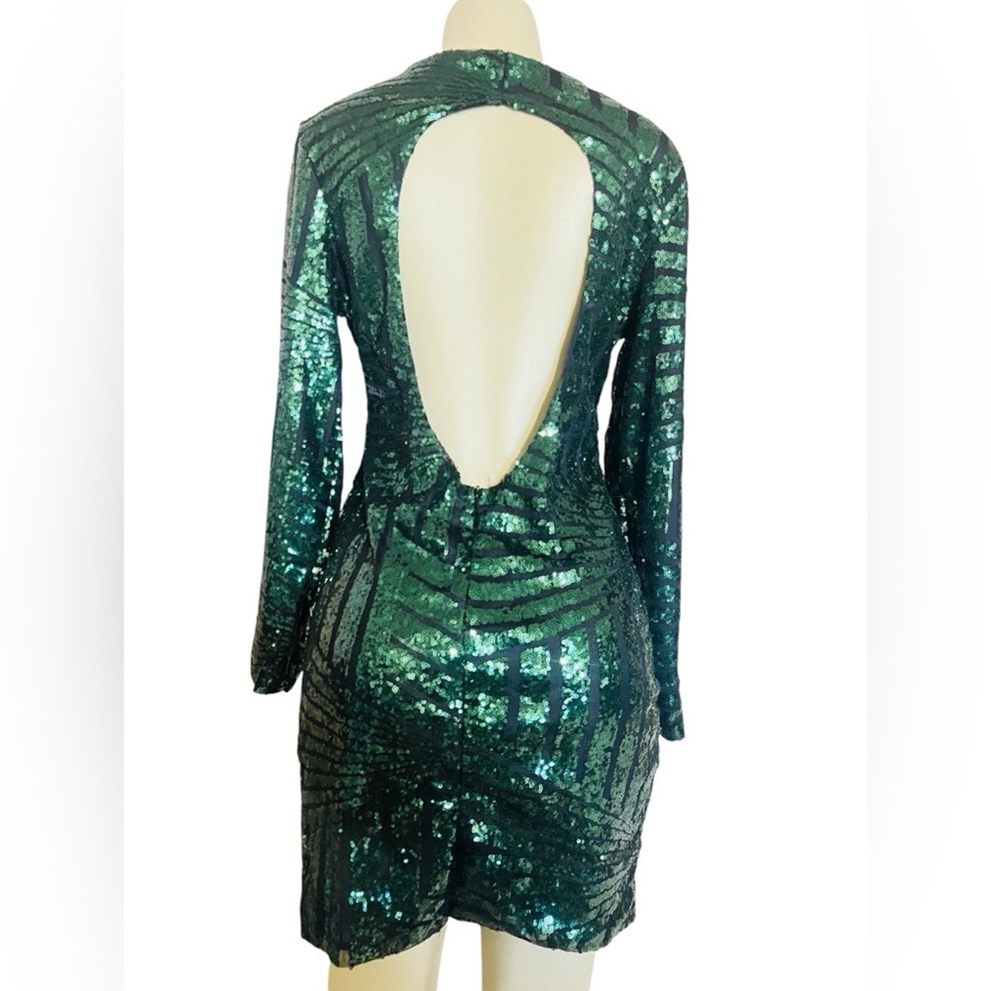 Green Sequin Long Sleeve Dress