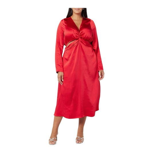 Chic Red Satin Midi Dress