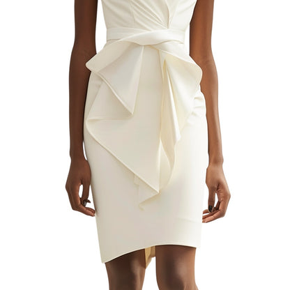 White V Neck Sleeveless Sheath MidiDress