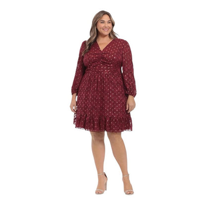 London Times Burgundy Midi Dress