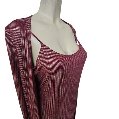 Chic Spaghetti Strap Red Dress with Long Sleeve Cover-Up