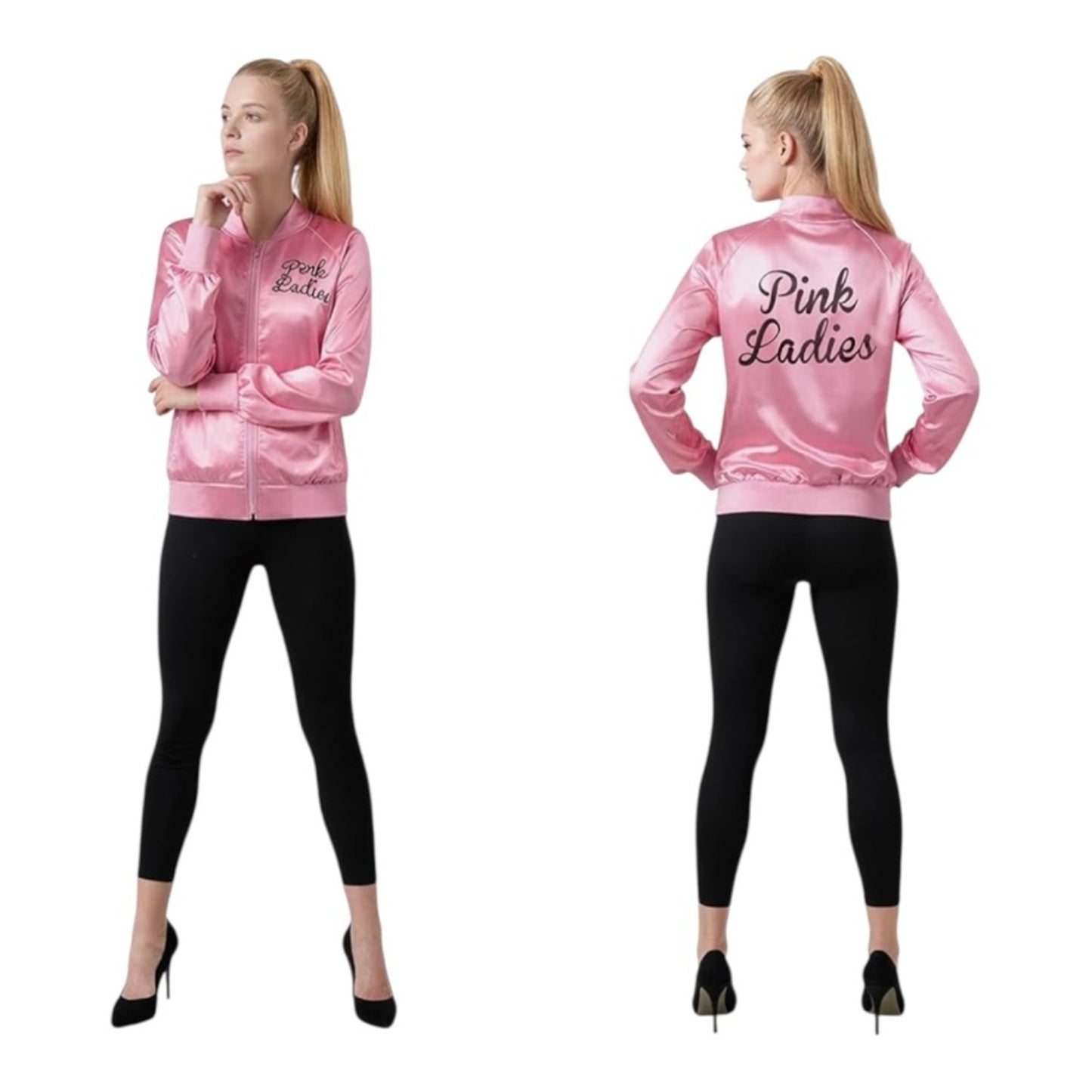 Pink Satin Jacket Grease Costume with Accessories 10pc