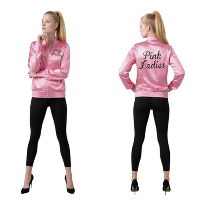 Pink Satin Jacket Grease Costume with Accessories 10pc