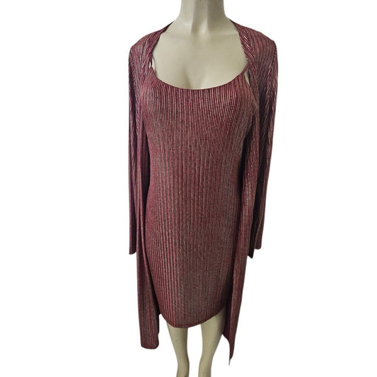 Chic Spaghetti Strap Red Dress with Long Sleeve Cover-Up