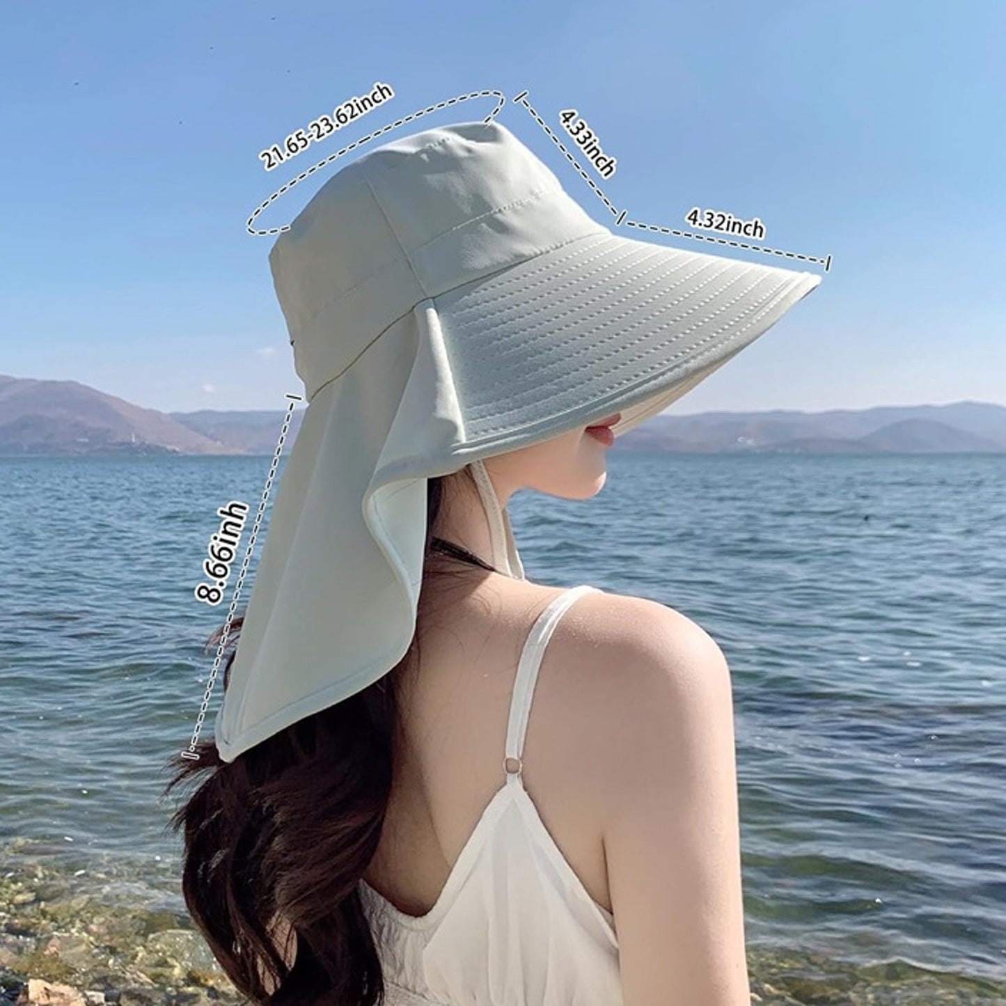 Women's Sun Hat with Neck Flap - Light Gray