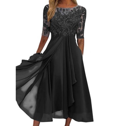 Black Lace /Chiffon Dress with Half Sleeves