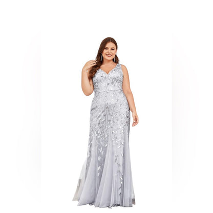 Elegant Silver Evening Gown