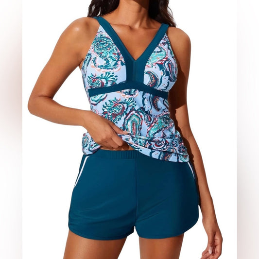 Teal and Paisley Tankini Set
